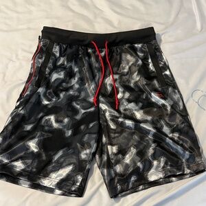 Men’s AND1 Black and Silver Athletic Shorts with Red Accents